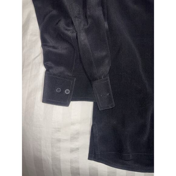 VINTAGE MENS GENELLI Black And Cream Two Tone SILK SHIRT NEHRU COLLAR XL Tall - Picture 6 of 8